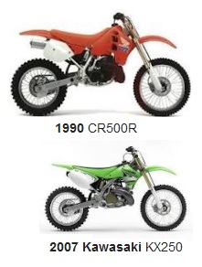 1990 Honda CR 500 and a 2007 Kawasaki KX250 