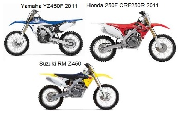 Yamaha YZ450F 2011 and Honda 250F CRF250R 2011 and Suzuki RM Z450