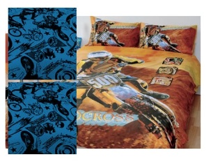 a dirt bike bedroom and bedsheets