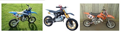 a range of kids 50cc dirtbikes and motocross rides