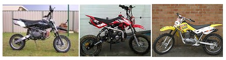 examples of small dirtbikes and pitbikes for sale