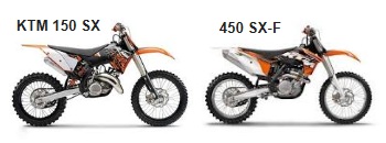 the KTM 450sx-f and the 150sx motocross bikes the KTM 450sx-f and the 150sx motocross bikes
