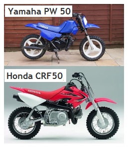 the Yamaha PW50 and honda CRF 50 pit dirt bikes 