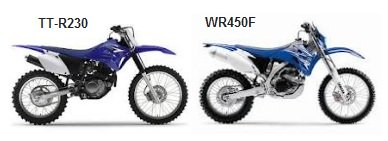 the yamaha TT-R230 and the WR450F dirt bikes