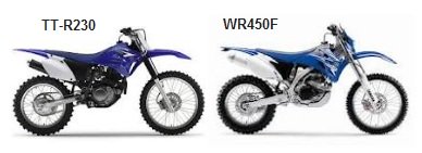 the yamaha TT-R230 and the WR450F dirt bikes the yamaha TT-R230 and the WR450F dirt bikes